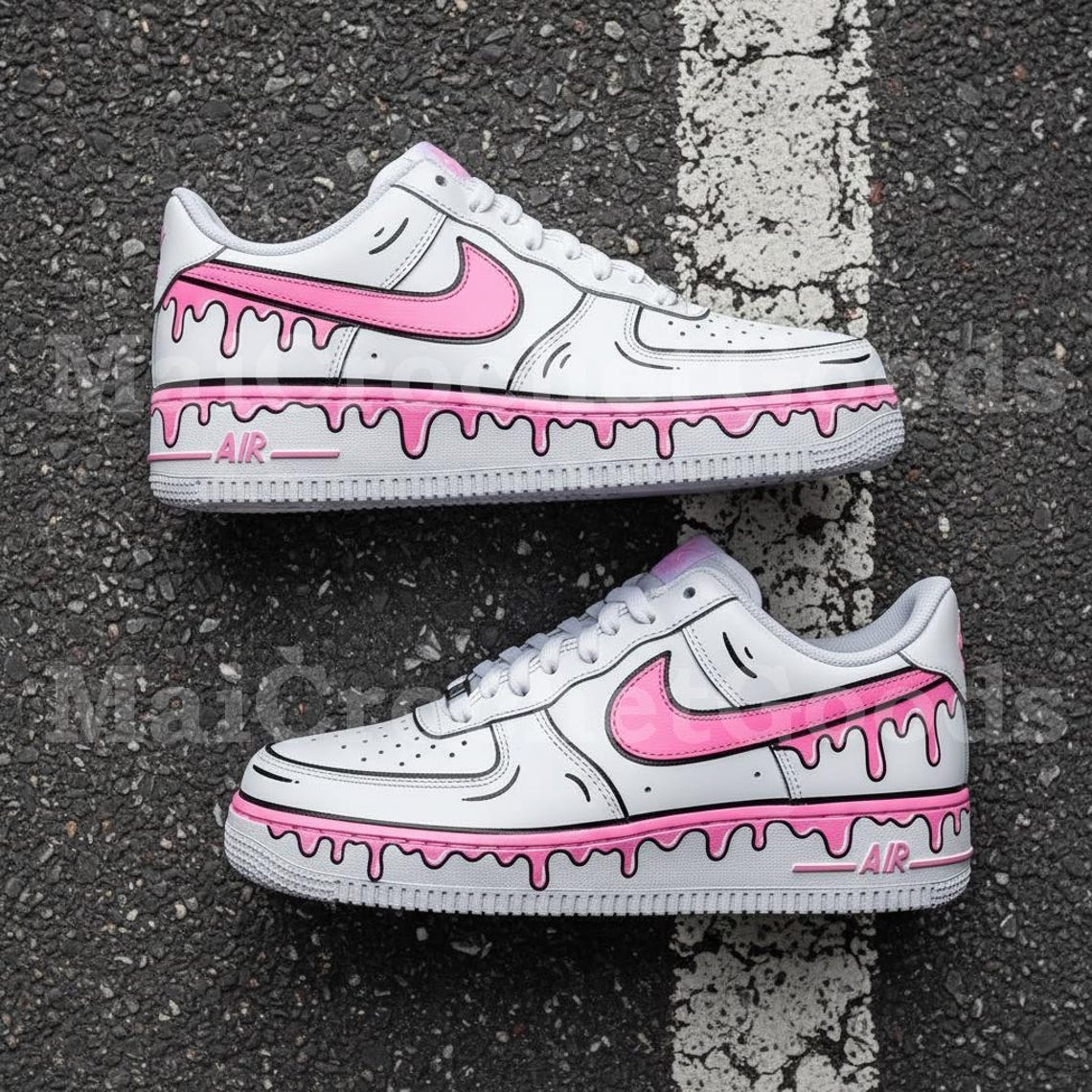 Pink Drip Custom AF1, Hand Painted Air Force One White, Sweet ...
