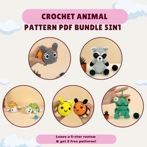 5 Animal Crochet Pattern PDF Bundle, Cute Amigurumi Plush Toy Set, Stuffed Animal Doll Tutorial, Easy Crochet Digital Download