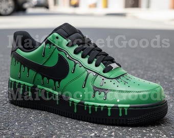 Zapatillas Drip AF1 pintadas a mano / Zapatos personalizados en verde y negro