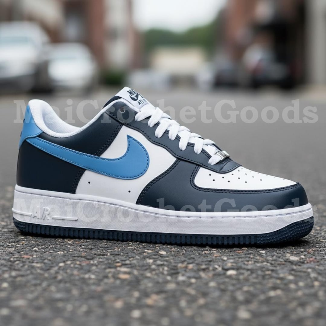 Custom Af1 Color Sport-inspired Custom AF1 | Navy & Light Blue Air Force One Style Shoes ...