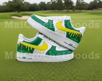 Zapatillas deportivas AF1 personalizadas de Green Golf / Zapatillas bajas con efecto de pintura goteante / Zapatillas de cuero estilo streetwear