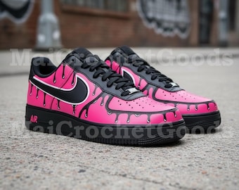 Malowane ręcznie buty Galaxy Star | Czarno-różowe buty inspirowane AF1