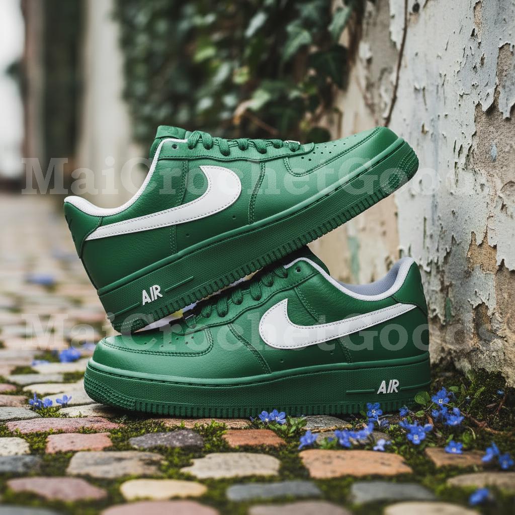 Zapatillas AF1 personalizadas verde bosque / Zapatillas bajas minimalistas / Zapatillas de cuero estilo streetwear casual