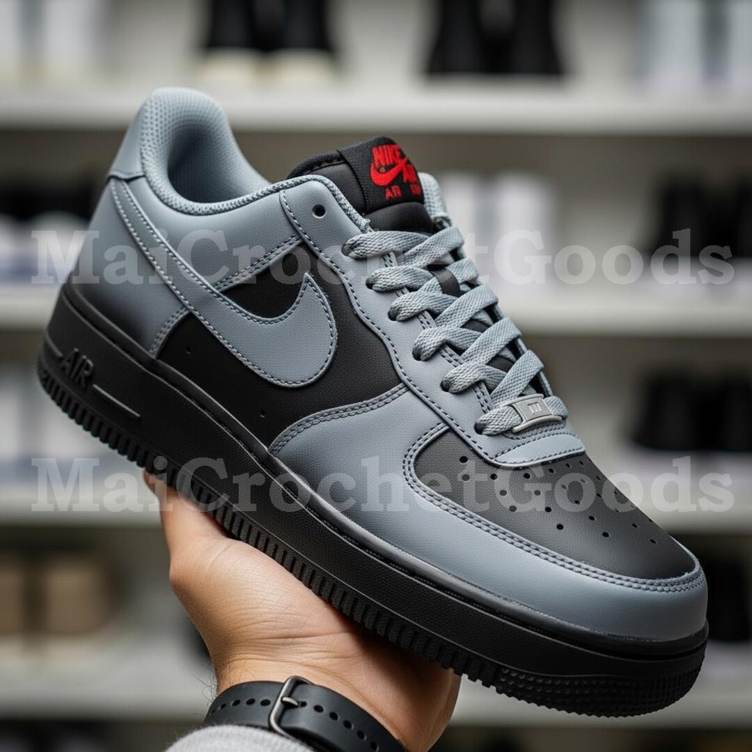 Custom Hand-painted AF1 Sneakers | Grey Black Color Block Leather Shoes ...
