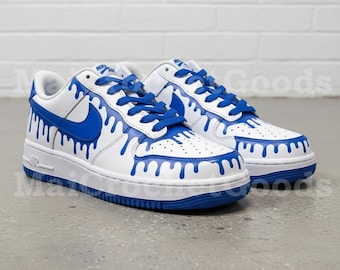 Custom Hand-Painted Dripping Blue Sneakers | Air Force 1 Style