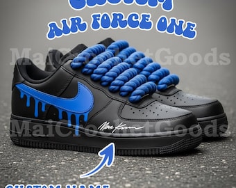 Benutzerdefinierte Air Force 1 Sneakers | Handbemalte Blaue Tropfspitze, Seilspitze