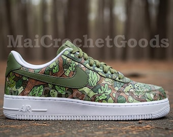 Forest Nature Custom AF1 Sneakers | Woodland Pattern Low Top Shoes | Outdoor Inspired Streetwear Sneakers