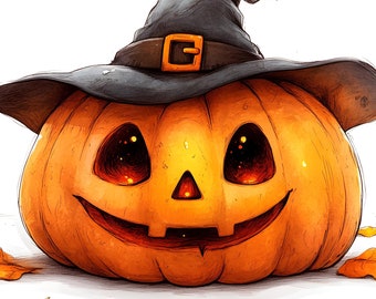 Pumpkin wearing a Witch Hat
