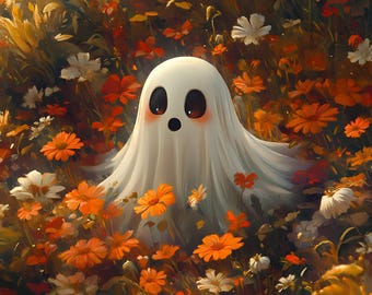 Whimsical Ghost Art Print | Cute Halloween Wall Decor | Playful Spooky Illustration for Home