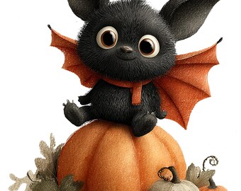 Cute Halloween Clipart Set | Whimsical Ghosts, Bats, Monsters, Pumpkins | Watercolor Bundle | PNG| JPEG | Instant Downloads