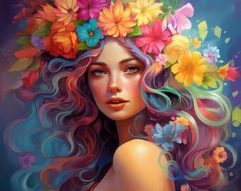 Art Print | Watercolor | Ocean Fairy Tale | Wall Decor | Beach Decor | Sea Princess | Flower Fantasy Illustration