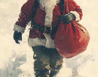 Santa walking in the snow, digital print, stickers, clip art, digital download