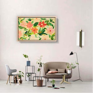 Fleurs 3D texturées, ambiance automnale, 100 % peinte à la main sur toile, art floral texturé, décoration murale abstraite moderne, oeuvre d'art 50 cm*30 cm
