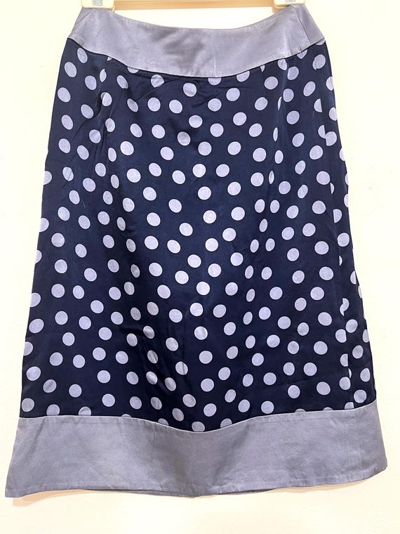 Balenciaga, Vintage Balenciaga Silk Wrap Skirt: Blue Polka Dot Designer Skirt, Made in Japan