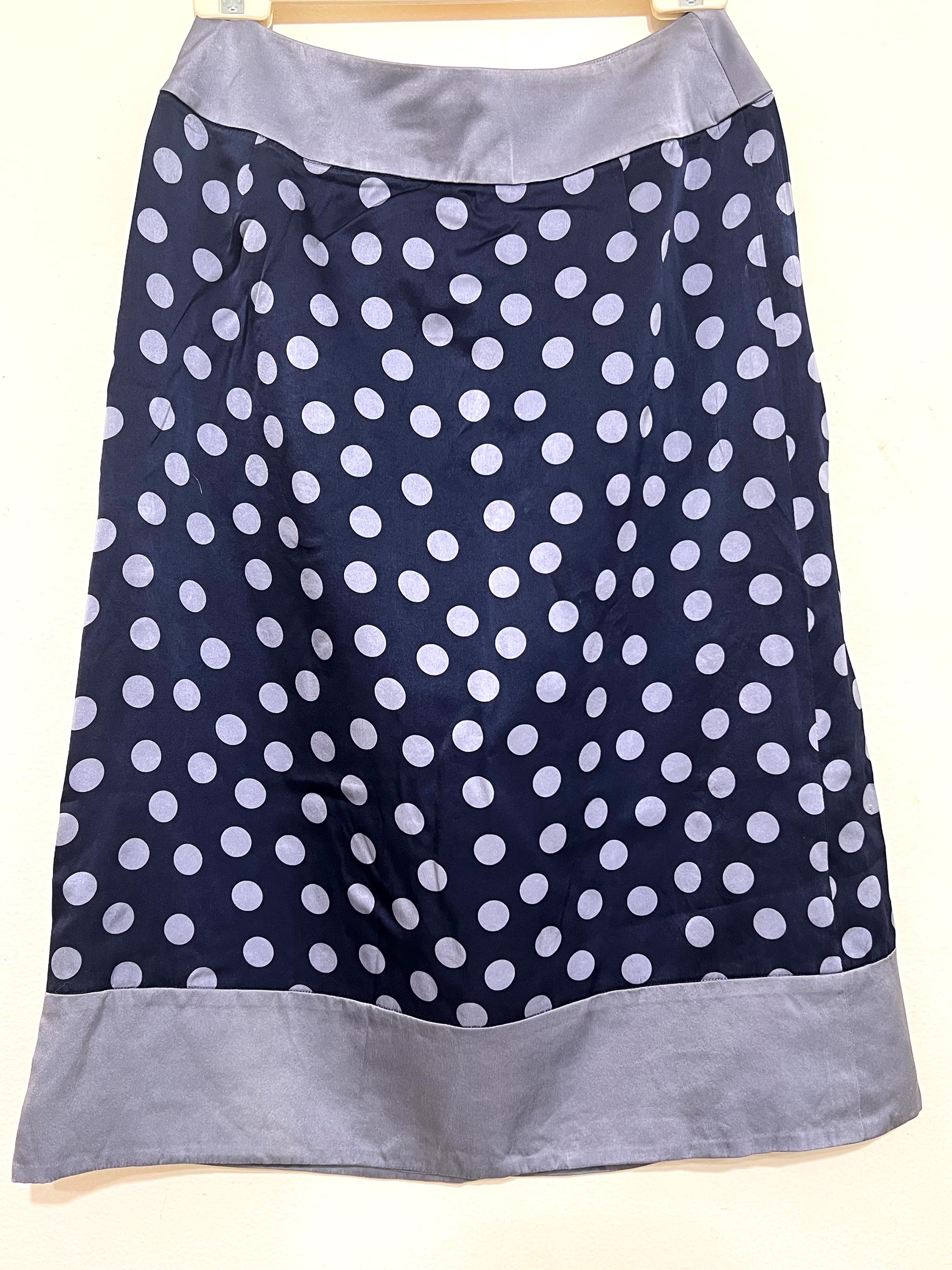 Balenciaga, Vintage Balenciaga Silk Wrap Skirt: Blue Polka Dot Designer Skirt, Made in Japan