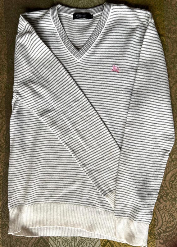 Burberry, Vintage Burberry Knit Sweater: Cotton Stripe, Japan Made