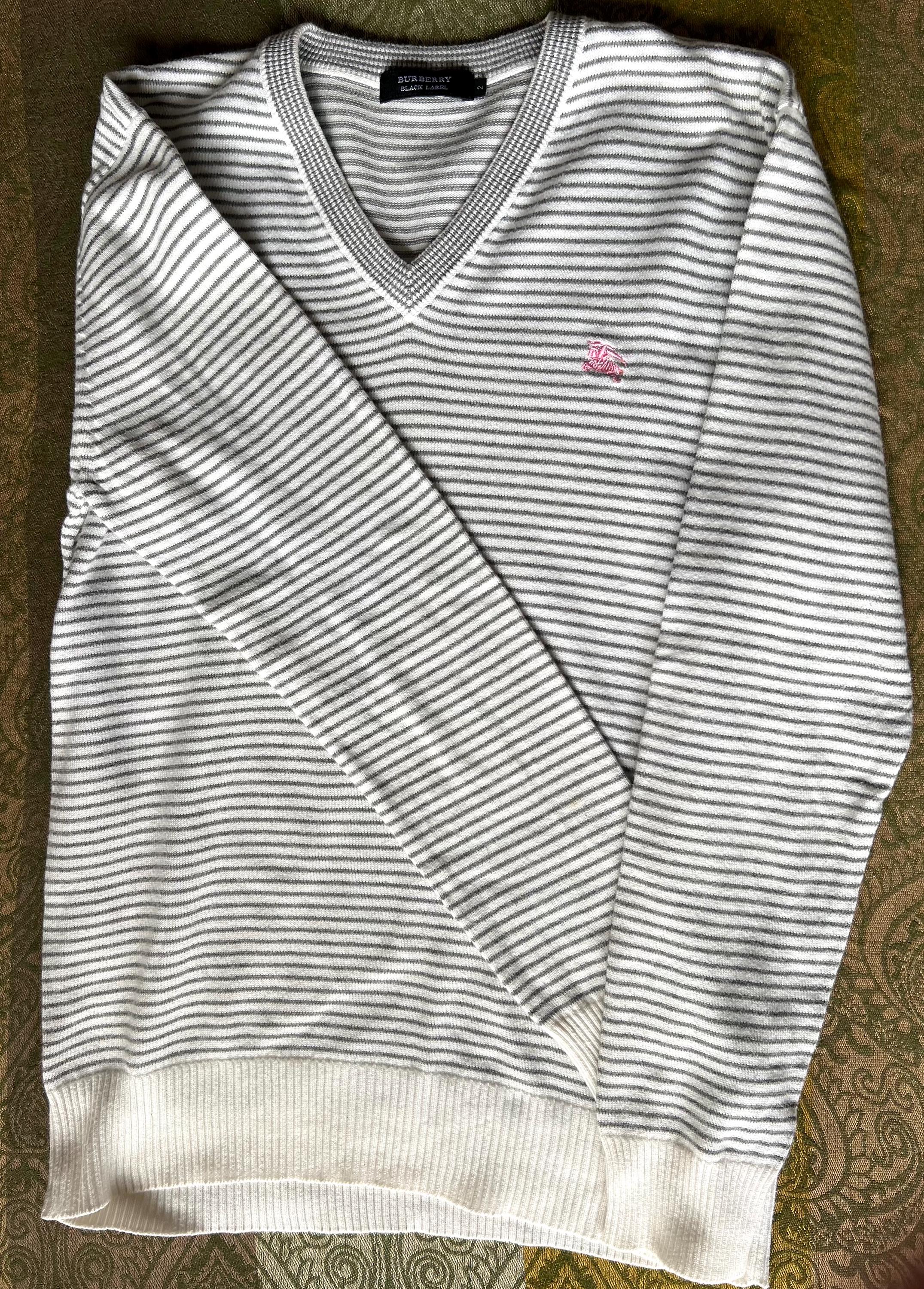 Burberry, Vintage Burberry Knit Sweater: Cotton Stripe, Japan Made