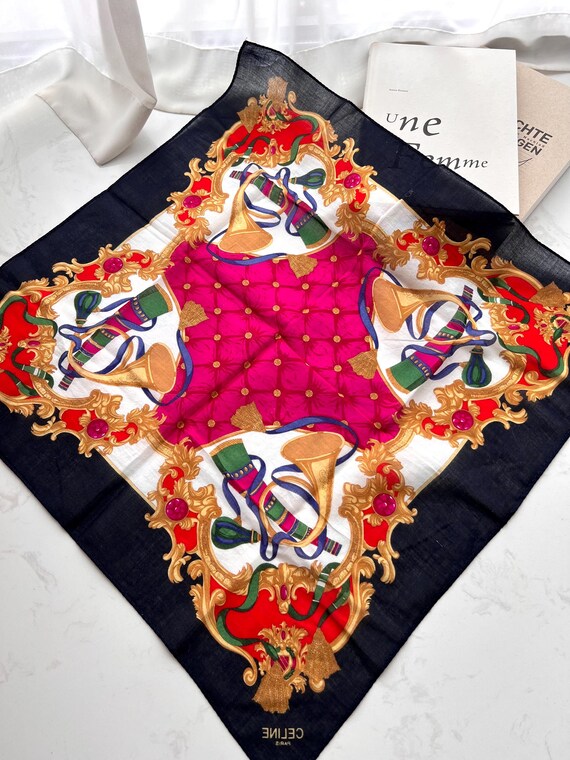 ヴィンテージ CELINE スカーフ | バロック楽器プリント | 綿100