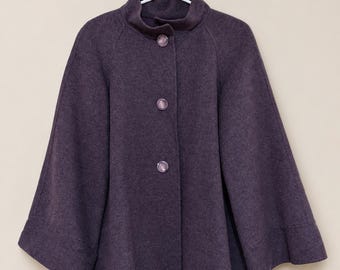 Vintage Leilian Kasjmierwol Cape Jas Paarse Loro Piana Stof Japanse Designer Jas Oversized Swing Jas