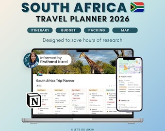 2026 South Africa Travel Planner & Itinerary – Customizable Notion Travel Template (Digital Download)