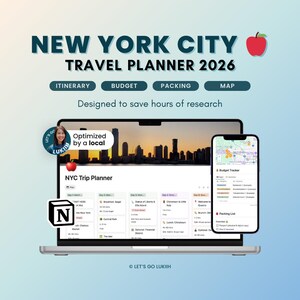 Reseplanerare och resplan för New York City 2026 – Anpassningsbar resemall för Notion (digital nedladdning)