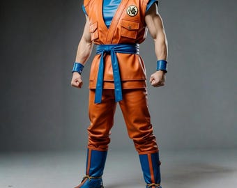 Skórzany kostium Goku do cosplayu: strój Saiyan z Dragon Ball Z, ręcznie robiony