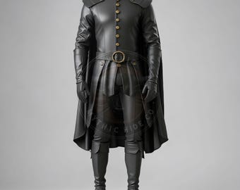 Prawdziwy skórzany płaszcz rycerski z peleryną: kostium LARP w stylu gotyckim steampunk