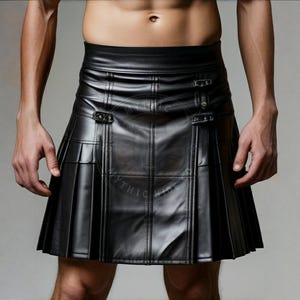 Handmade Black Genuine Leather Kilt: Gothic Punk Utility Skirt
