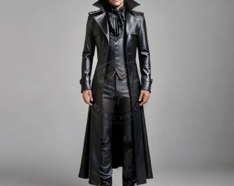 Costume da vampiro in pelle nera da uomo: trench gotico vittoriano