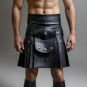 Handmade Black Leather Utility Kilt: Gothic Punk Festival Skirt