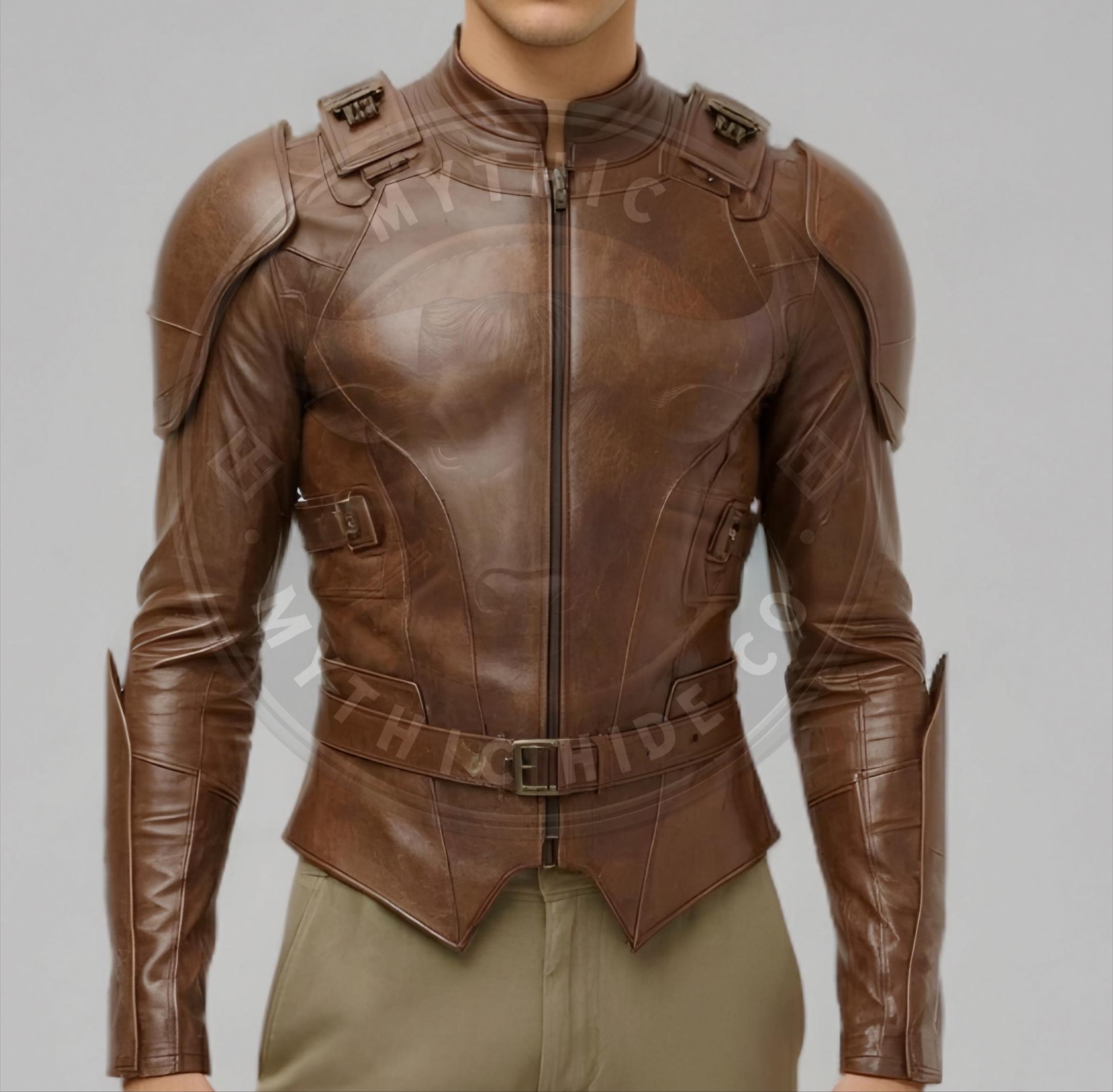 Men's Brown Leather Armor Jacket: Steampunk Cosplay Costume