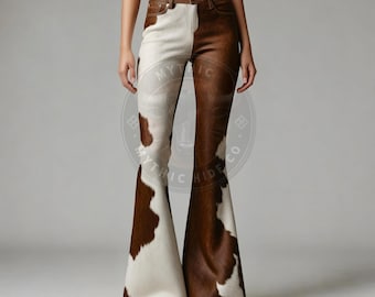 Handmade Cowhide Bell Bottom Pants: Western Boho Flare