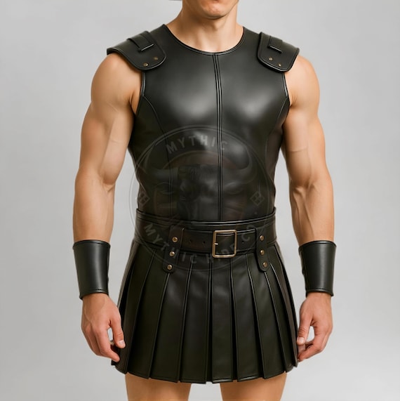 Disfraz De Gladiador Soldado Romano Para Hombre - Falda De Cuero Sintético Con Cinturón Ajustable, Talla 106x3.8 Cm, Ideal Para Cosplay Y Fiestas Temáticas