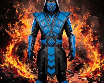 Handgefertigtes Schwarz & Blaues Leder Ninja Kostüm: Samurai Cosplay Armor Suit