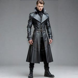 Genuine Cow Leather Trench Coat for Men | Gothic Steampunk Long Duster Jacket | Victorian Corset Back Overcoat | Handmade Cosplay Coat