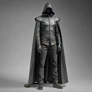 Black Leather Hooded Armor Costume: Gothic Medieval Cloak, Handmade Cosplay Robe