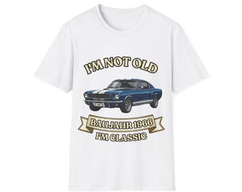 60th Birthday Gift for Men – Vintage Car T-Shirt, Year of Manufacture 1966, with Blue Muscle Car, I'm Not Old I'm Classic