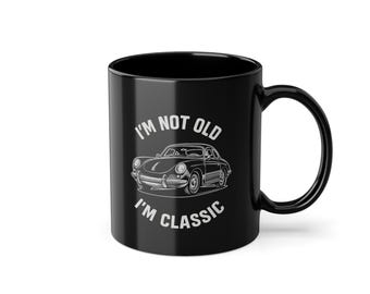 Vintage black mug "I'm Not Old I'm Classic" with vintage sports car design – Retro gift for car lovers