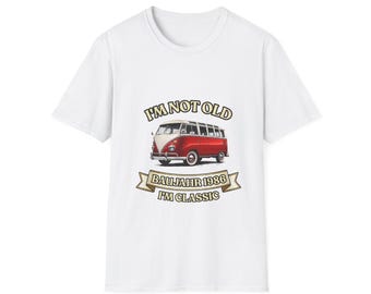 40th Birthday Gift for Men – Vintage Car T-Shirt, Year of Manufacture 1986, with Red and White Iconic Bus, I'm Not Old I'm Classic
