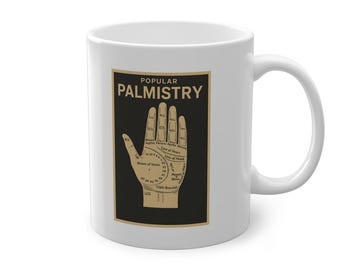 Palmistry Mug – Vintage Palmistry Coffee Mug with Hand Lines, Esoteric Gift for Witches and Tarot Fans