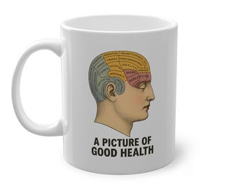 Phrenology Mug – Vintage Anatomy Coffee Mug with Head Diagram, Gift for Psychologists and Dark Academia Fans