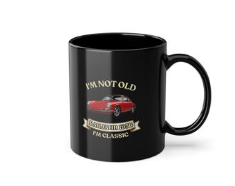 70th Birthday Gift – Vintage Black Mug, Year of Manufacture 1956 with Red Sports Car, I'm Not Old I'm Classic