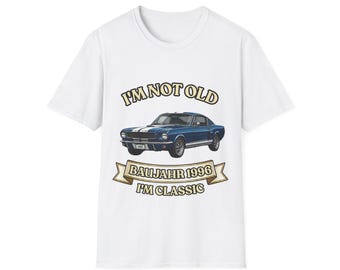 30th Birthday Gift for Men – Vintage Car T-Shirt, Year of Manufacture 1996, with Blue Muscle Car, I'm Not Old I'm Classic