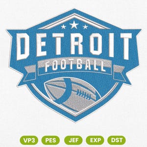 Detroit Football Stickerei Design, Detroit Football Cheer Spirit Maschinenstickdatei, 4 Größen Instant Download Dst Pes Jef Exp Vp3