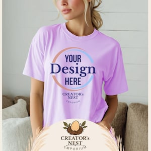 Comfort Colors  Neon Violet T-Shirt Mockup | 1717 Neon Purple T-shirt Mock-up | Real Model Mock | Trendy Minimal Aesthetic Tshirt