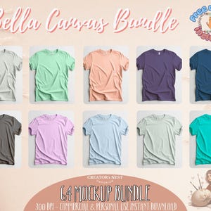 Bella Canvas 3001 Flatlay Mockups Bundle, T-Shirt Mockup Bundle, 64 Colors Bella Canvas , Best Print on Demand T-Shirt Mockup Bundle |CNE14