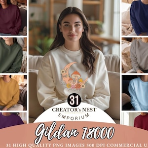 Gildan 18000 Sweatshirt Mockup Bundle | G180 Crewneck Mock-up Bundle | Model Mockup | Neutral Casual Simple Fall Winter Gildan Mocks (CNE05)