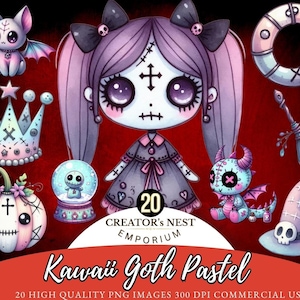 Pastel Kawaii Goth PNG Bundle, Kawaii PNG, Kawaii Doll , Mystical Graphics, Wiccan PNG File, Digital Download, Commercial Use ,Instant png