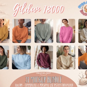 31+ Gildan 18000 Mockup Bundle, Sweatshirt G180 Crewneck Mock-up Bundle, Model Mockup, Neutral Casual Simple Oversized (CNE05)