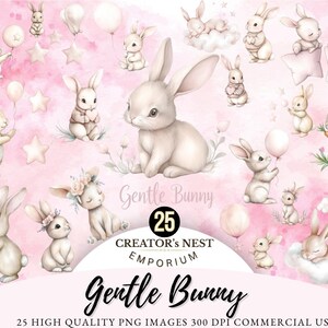 25 Gentle Bunny is One Invitation, PNG Instant download Turning One Invite, uitnodiging voor verjaardagsfeestje konijntje, 1e verjaardag meisje illustraties